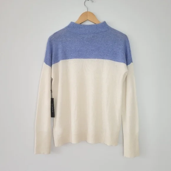 TAHARI 100% CASHMERE 2 ply Pure Luxe Color Block Long Sleeve Mock Neck Sweater - Picture 2 of 9